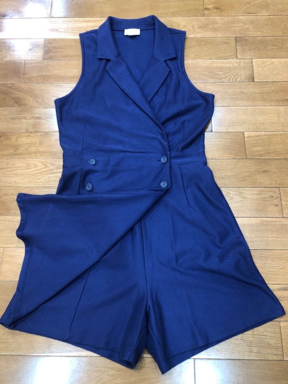 Maeve Anthropologie Cotton Knit Blazer Romper Blue/Purple Double Breasted Sz 12